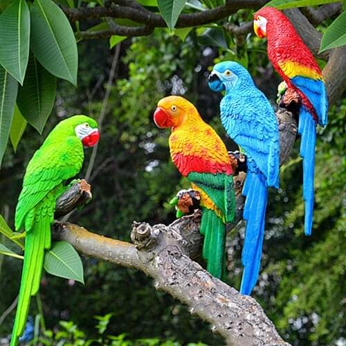 Garden Decoration Simulation Parrot Fairy Garden Miniature Sculpture Resin Crafts Outdoor Animal Decoration Wedding prop Gift