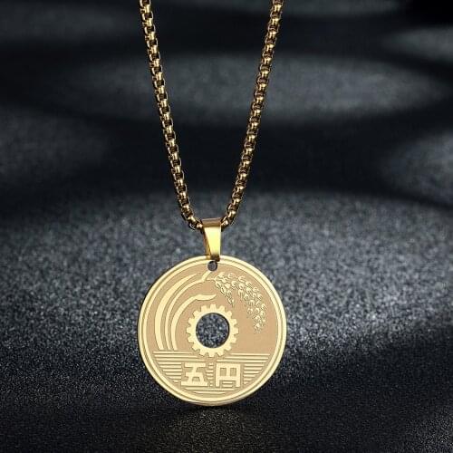QIAMNI Vintage Good Lucky Japanese Coin Necklace 5 Yen Coin Pendant Charm Chain Choker for Women Men Birthday Jewelry Gift