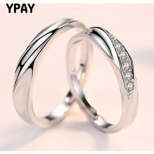YPAY 100% Pure 925 Sterling Silver Open Rings for Women Men Korea Japan Twisted Couple Ring Wedding Engagement Jewelry YMR938