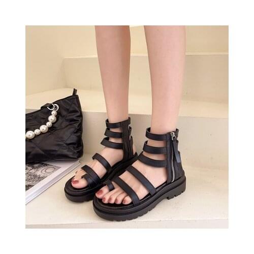 2021 Brand Best Quality Leisure Zipper Cozy Walking Gothic Black Summer Casual Gladiator Sandals Women Fashion Platform Shoes