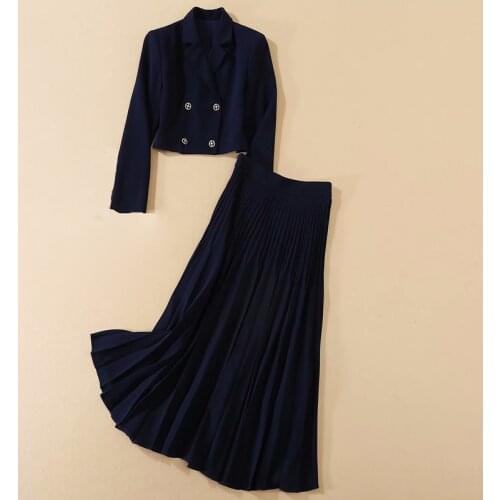 QUALITY New HIGH 2021 Designer Runway Suit Womens tailored collar Long Sleeve blazer coat Pleated skirt set