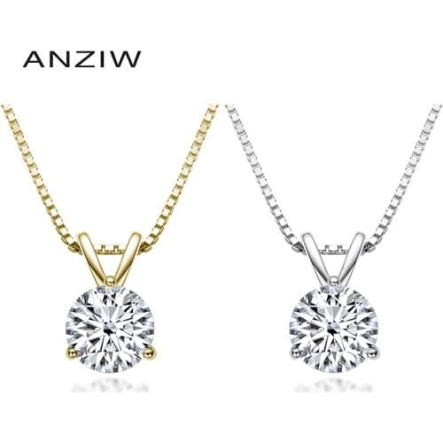 ANZIW 1 Carat D Color Moissanite Pendant Necklaces For Women 100% 925 Sterling Silver Sparkling Wedding Party Fine Jewelry Gift