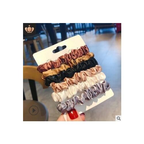 100set/lot 6pcs/set DIY Multi Simple French Satin Rubber Bands Imitation Silk Hair Bands Hair Styling Tools Accessory HA943