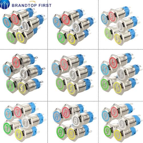 16mm Momentary Waterproof Metal Push Button Switch Led Number Letter 1 2 3 4 5 6 7 8 9