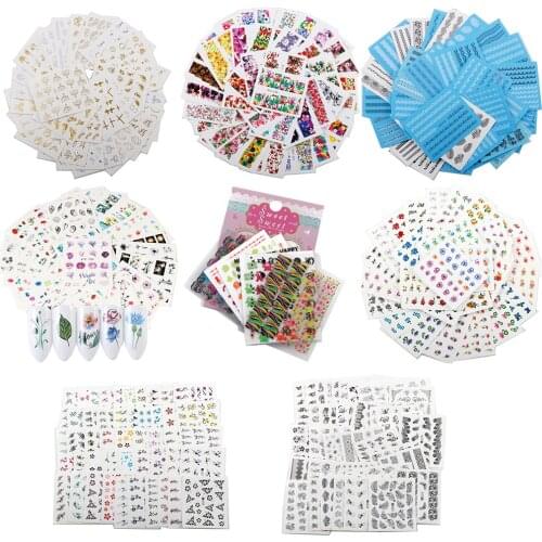 20-48 Sheets Multicolor Cat Butterfly Five Petals Flowers Nail Sticker Water Transfer Stickers Manicure Nail Art Watermark Tips