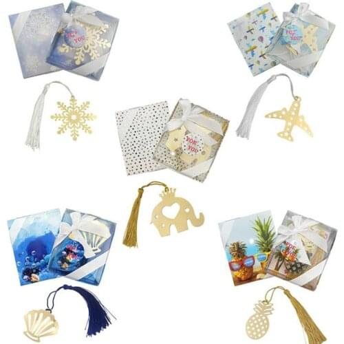20pcs/lot Party Favors Baby Shower Creative Gift Alloy Bookmark Fish Shell With Tassel Present For Guest Giveaways