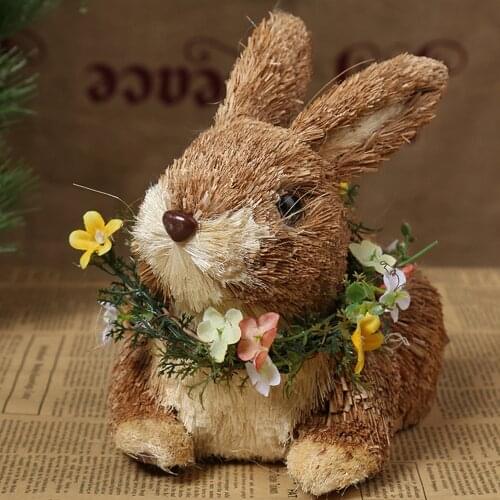 3 Styles Newest Arrival Easter Straw Rabbit Handicraft Desktop Bunny Ornament with Wreath for Bedroom Sitting Room