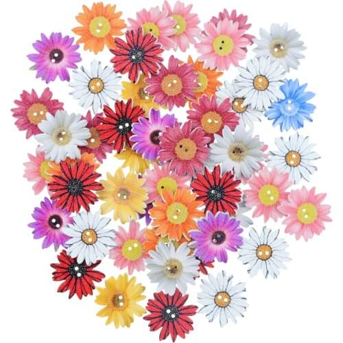 50Pcs/Pack 25mm Wooden Chrysanthemum Button Cute Flower DIY Handmade Accessories Sewing Accessories
