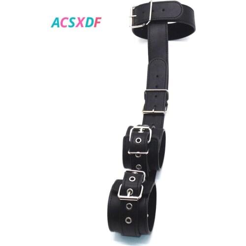 ACSXDF Fetish Neck Collar And Handcuffs Restraint Wrist Leather BDSM Bondage Restraints Sex Games For Men and Women