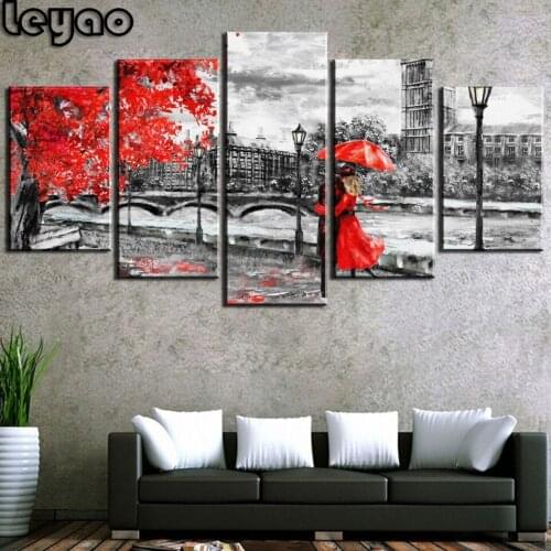 Diy 5d Diamond painting Pictures 5 Panel London Clock Tower Love Way Paintings Multi-Picture diamond embroidery Decoration