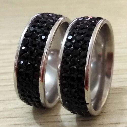 20pcs Unique CZ Ring 3 Lines Black Zircon Mens Womens Stainless Steel Crystal Ring Elegant Trendy Party Jewelry Wholesale