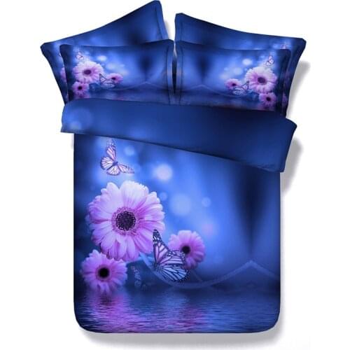 4PCS/Set/Lot 3D Blue floral Bedding set Daisy Flower duvet cover sets bedspread bed sheet linen Cal king queen size twin double