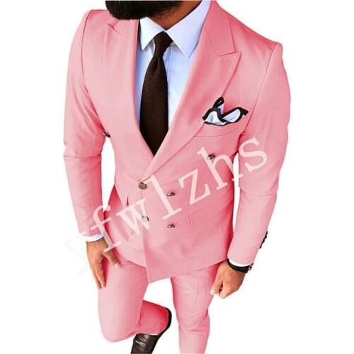 Handsome Double-Breasted Groomsmen Peak Lapel Groom Tuxedos Wedding Dress Men Suits Blazer Prom Dinner (Jacket+Pants+Tie) K611