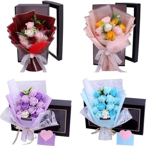 Creative Scented Artificial Soap Flowers Rose Bouquet Gift Box Simulation Rose Wedding Valentines Day Birthday Gifts Decor