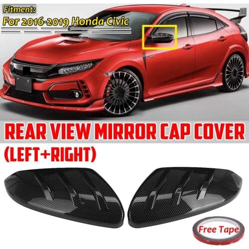 2PCS Carbon Fiber Look ABS Add-on Car Side Door Rear View Mirror Cover Cap For Honda For Civic 2016-2020 Rearview Mirror Covers