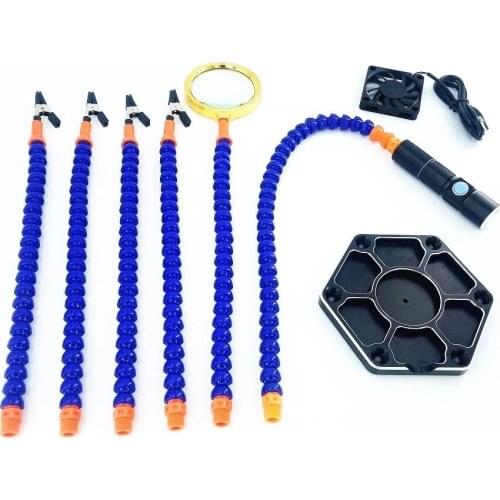 Multi Löten Helfende Hand Dritte Hand Werkzeug 3X Vergrößerungs USB DC Fan Taschenlampe Lupe PCB Schweißen Reparatur Station
