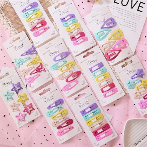 6 Pcs/Set Fashion Solid Metal Headwear Heart Five-star Water-drop BB clip Cute Girl clip For Women Hair Accessories