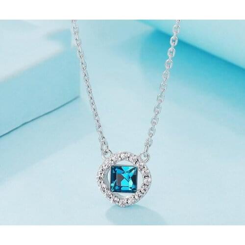 Fashion Dream Blue AAAA Zircon Charm Necklace Womens Silver Clavicle Chain Necklace 925 Sterling Silver Womens Necklace