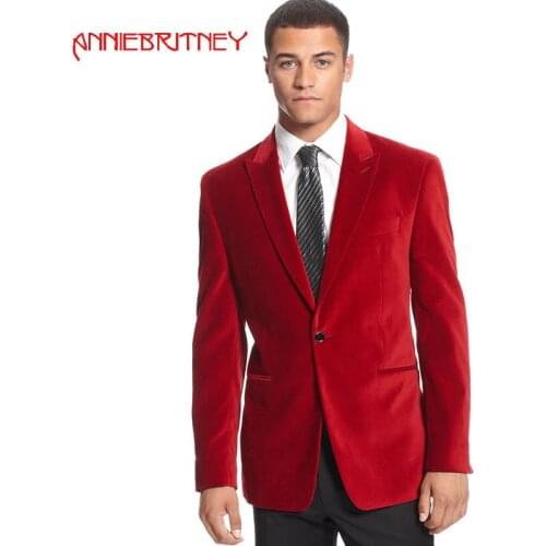 2018 wine red men suit for wedding evening party velvet custom blazer peaked lapel classic jacket slim fit formal tuxedo 2 piece