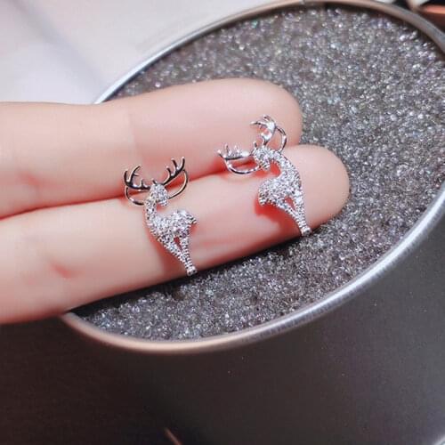 New Stylish Christmas Elk Crystal Deer Stud Earrings Women Creative Ornaments Fashion Girls Birthday Party Gift Jewelry Gift