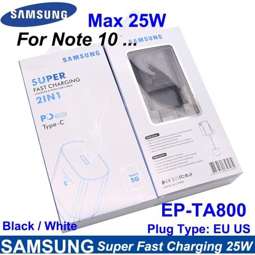 25W Original Samsung Galaxy Note 10 Super Fast Charging Adapter PD Charger 100CM USB-C To USB-C Cable For S20 Ultra S20 Plus S20