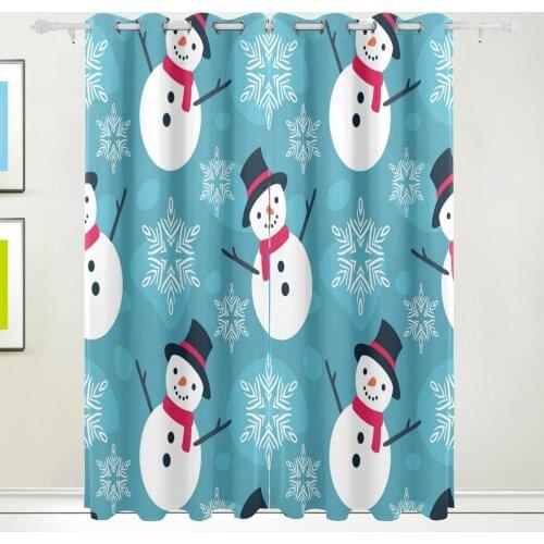 Christma Snowman Snowflake Curtains Drapes Panels Darkening Blackout Grommet Room Divider for Patio Window Sliding Glass Door