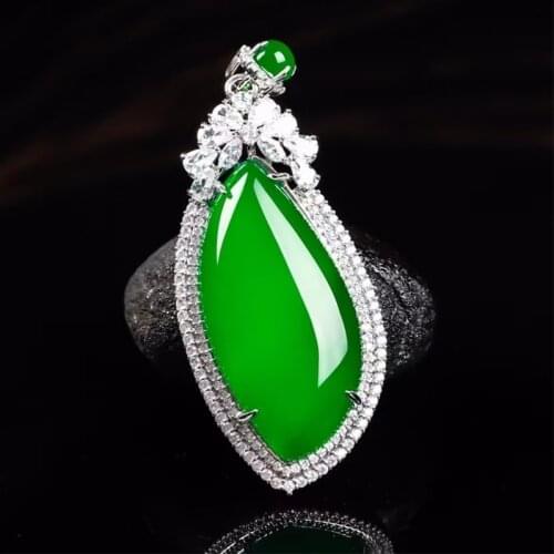 With Certificate Luxury Geometric Emerald Green Jade Pendants Necklaces For Women Female Sterling Silver 925 Fine Jewelry 2021