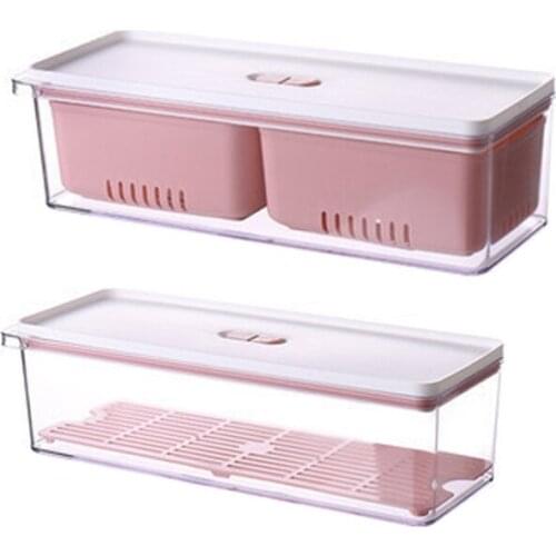 Stackable Produce Saver, Organizer Bins with Removable Drain Tray for Refrigerators, Cabinets and Pantry