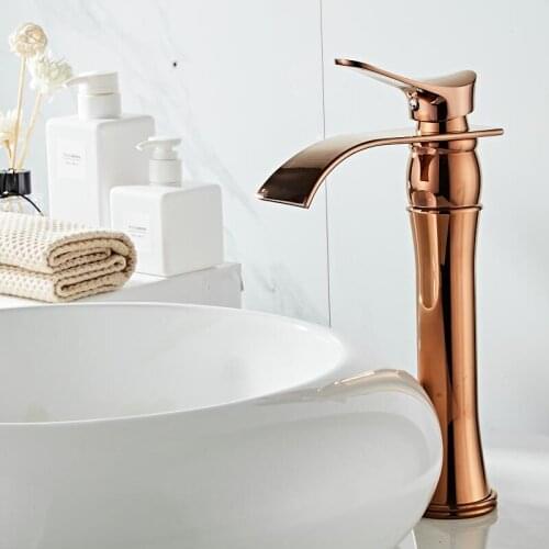 Basin Faucet Rose Gold Bathroom Faucet hot and cold Gold Crane Brass Basin Faucet Waterfall Sink Faucet Single Handle water tap