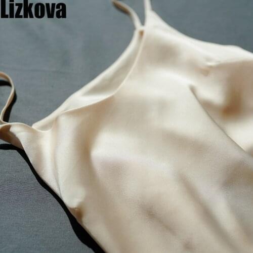 Lizkova Satin Tops Women V-neck Spaghetti Strap Top Summer 2020 Sleeveless Soft Holiday Casual Camisole