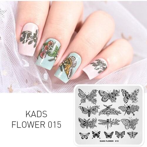 KADS New Arrival Flower 015 Series Butterfly Style Design Manicure Flowers Plate Template Stencil Beauty Tools Nail Design Stamp