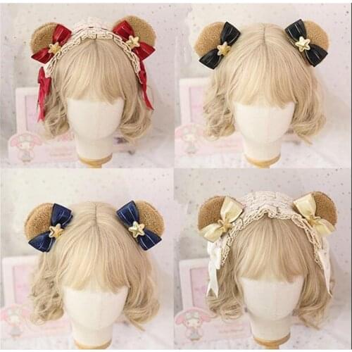 Lolita Bear ear hairpin lace Headband Lovely Bowknot Hair Accessories Mori Girl Kawaii Cosplay Hairwear accessories B1005