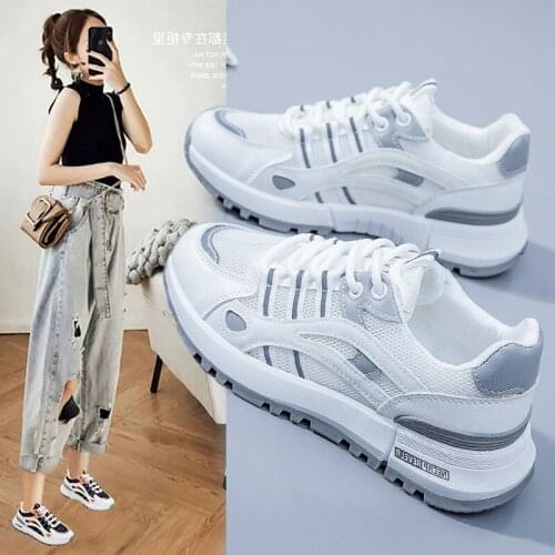 Womens Vulcanize Sneakers Shoes Lace-Up Chunky White Tenis Feminino Platform Breathable Student All-match Sports Flats Female