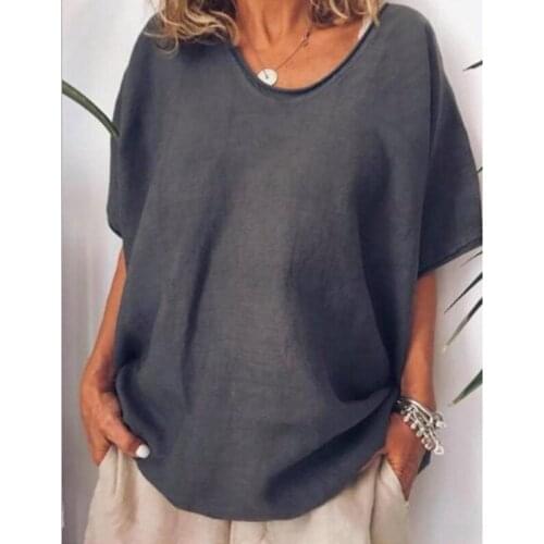 Women Tops Solid Color Batwing Sleeve Crew Neck Tops Short Sleeve Loose Top T-shirt Poleras Mujer De Moda 2019