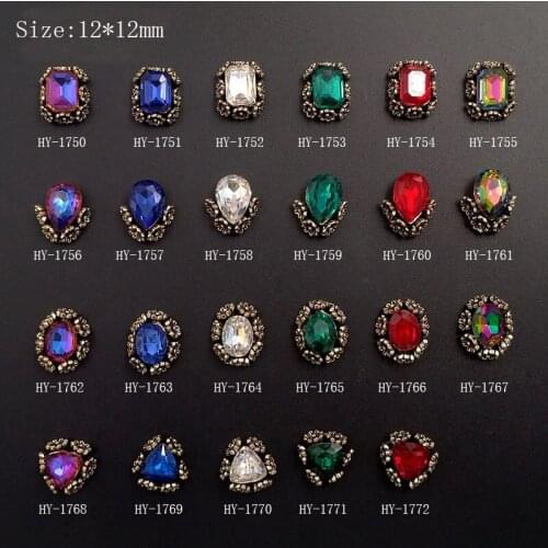 10pcs/lot, Ancient Alloy Nail Art 3d Laser K9 Diamonds Multicolor Rhinestones For Nail Tips Decorations