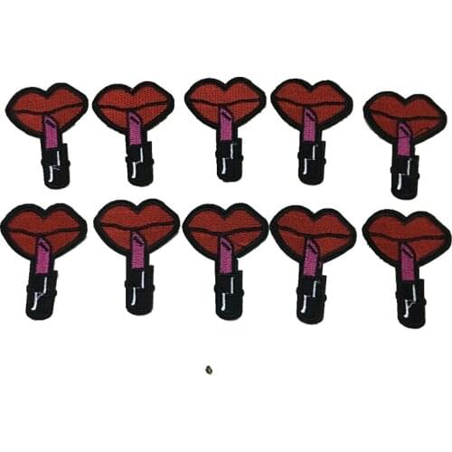 10 PCS/lot Red Lips with Pink Lipstic Embroidered Iron on Patches for Clothes Small Embroidery Applique Badge DIY Sewing Patch