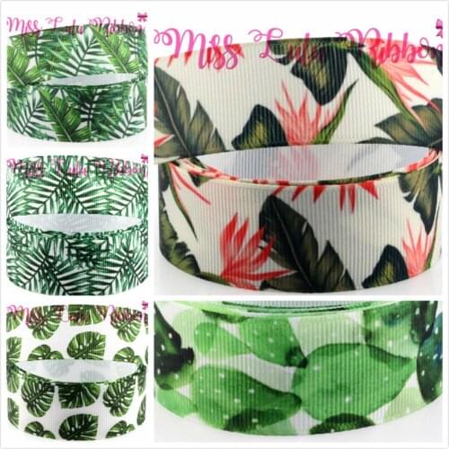 16mm-75mm Kinds of Green Leaves Printed Grosgrain Ribbon/Foe DIY Christmas/Holiday Gift Webbing Handmade Hair clip 50 yards/roll