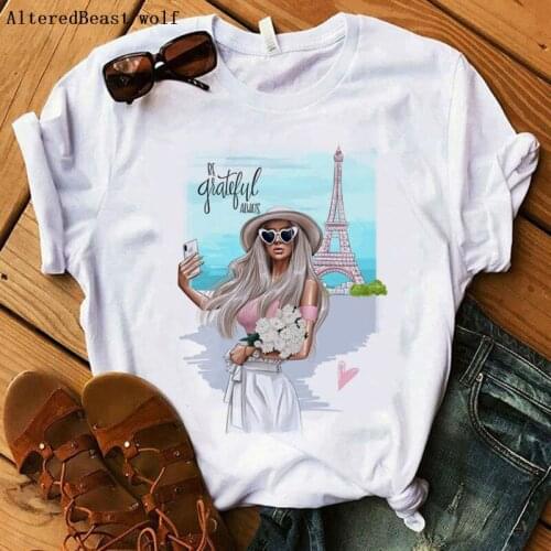 2019 New Fashion Paris Eiffel Tower Womens printed T Shirt Cartoon Harajuku O-Neck Vogue girl T-Shirt Casual Female T shirt