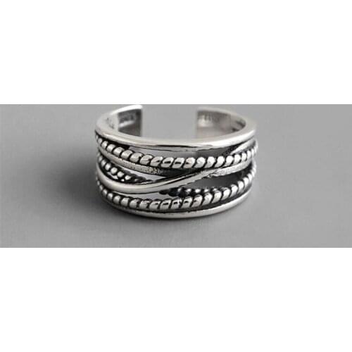 2021 Trend Vintage Winding Twist Multi-layer Retro Original 925 Sterling Silver Open Rings For Women Anillos Mujer Bijoux SR252