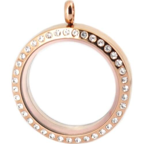 30mm round rose gold magnet 10pcs crystal stainless steel Memory living glass locket , glass floating charms for Women