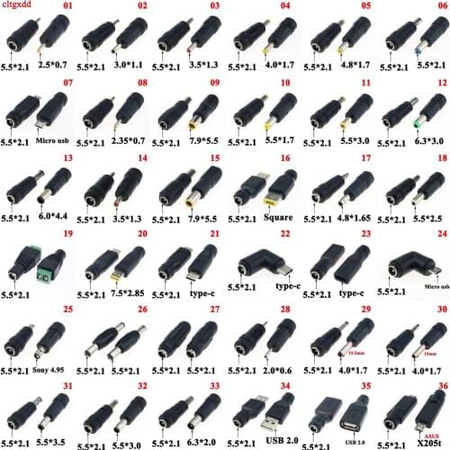 36pcs DC power plug jack Converter Laptop Adapter connector Type C Micro usb to 5.5x2.1 5.5x2.5 5.0x3.0 3.5x1.35 4.8x1.7 MM