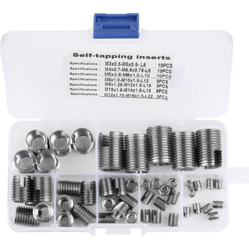 50Pcs Stainless Steel Inner Thread Self Tapping Inserts Set Thread Reinforce Repair Inserts Self Tapping Thread Repair Tools