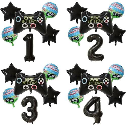 6pcs 32inch Number Balloons Big Black Gamepad Boy GAME ON Foil Balloon Happy Birthday Decoration Black Match Props Gaming Ball