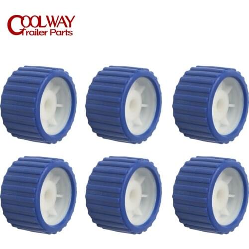 6PC EVA+PP Boat Trailer 5 Inch Blue Marine Ribbed Wobble Roller 8MM Bore Soft Wobble Roller Shaft Parts Accessories