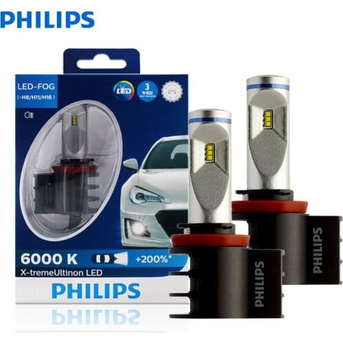 Philips X-treme Ultinon LED H8 H11 H16 12V 12834UNIX2 6000K Car LED Fog Lamps Auto Headlight +200% More Bright (Twin Pack)