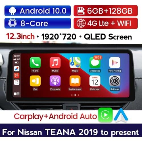 12.3" Android 10 Car Multimedia Player Radio GPS Navigation for Nissan Teana 2019 2020 with CarPlay WiFi 4G LTE BT Touch Sceen