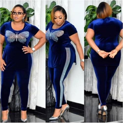 Spring Autumn Velvet 2 Piece Set Women African Clothes Spring Autumn Africa Clothing Plus Size High Quality Fashion Suit African