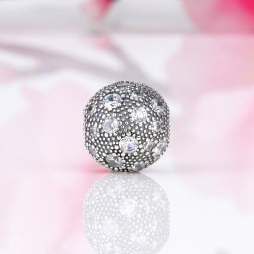 Bewill Authentic S925 sterling silver inlaid zircon glitter starry sky fixed clip positioning buckle Beads Fit Original Bracelet