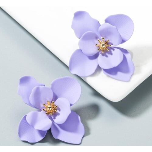 Exaggeration Fashion Big Flower stud Earrings For Women Ladies multi-layered Statement purple autumn Earrings jewelry wholesale