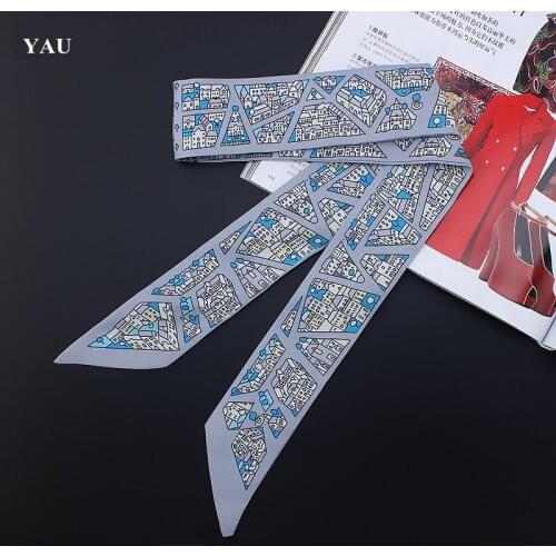 Brand 95cm*5cm Many Houses Printed Bag Strap Small Scarf Women Twill Silk Scarf Headband Long Scarves Bag Accessories Ribbon